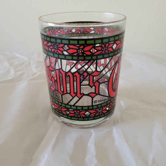 Vintage HOUZE Glass SEASONS GREETINGS Holiday Christmas STAINED GLASS Rocks glas - Picture 2 of 6